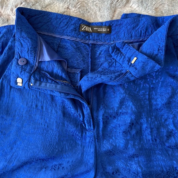 Zara Blue Satin Wide Leg High Waisted Pants - Picture 3 of 10